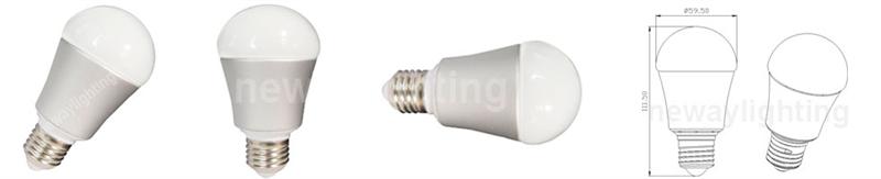 7W E27 LED Bulb A60 diameter dimensional drawing pictures.