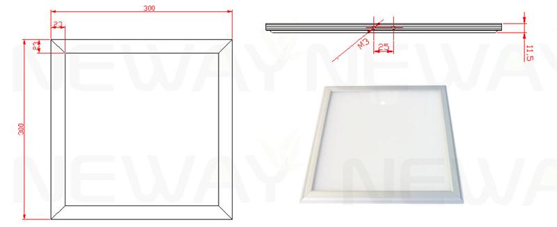 18W 300x300 RGB LED Ceiling Panel Dimensional Drawings