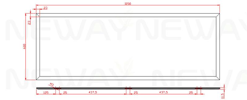 54W 1200x600 LED Ceiling Lighting Panel Dimensional Drawings
