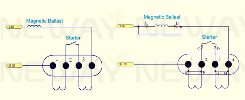 1.322MM PL12W 2G11 LED Tube Lamp SMD3014 wiring foot 1 foot and 2 feet shorter then, 3 feet and 4 feet short the process to replace the original lighting without the use of starter. Therefore directly dismantle. Also power consumption due to the ballast circuit and power moment will produce a strong electromotive force, easy to damage the power supply, and therefore its dismantle shorted. A and B two ballast disconnected and then connected by wires, C and D at both ends is disconnected, connected to both ends of the E and F , G and H connected to the ends. 2. 322MM PL12W 2G11 LED Tube Lamp SMD3014 modified in line with a modified LED starter-START. START such modified the original function of the ballast removed directly replaced the fuse, purpose is to prevent users from mistakenly pretending to ordinary fluorescent tubes, be able to play an open circuit protection. 3. Note: Non input voltage exceeds the operating voltage range of cases the use of this product, indoor use only, do not use airtight seal in the high temperature environment