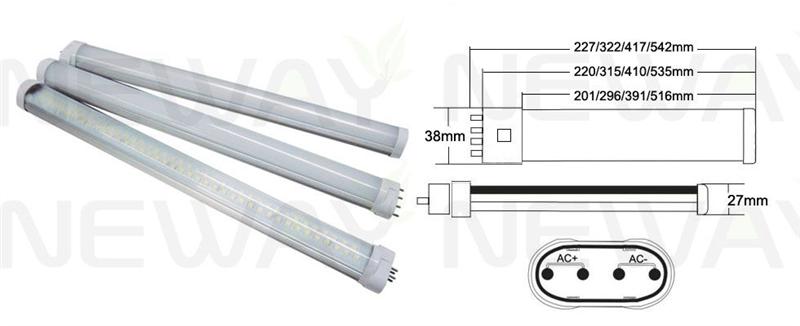 Product features: 1. Directly to energy saving , and easy to replace the primary development premise. Newaylighting Integrated design concept using high heat coefficient speed guide aluminum and PC. With the unique professional circuit design, made directly to the 2G11 or GY10 single, tube type LED Horizontal Plug Lamp can be a direct replacement for the traditional 2G11 or GY10 lampholder twin-tube fluorescent tubes 2. Use super bright LED for energy-saving light source, power saving, low attenuation, high light efficiency, heat a small, uniform brightness, long life. Drive power supply with a built-in, stable performance, high conversion efficiency and high power factor constant current power supply, physical isolation, alternative to replace the simple installation and use safer. No frequency flicker lit, over- voltage over-current, short circuit and lightning protection 2G11 GY10 Horizontal Plug -in LED lamp without UV ultraviolet infrared, no radiated electromagnetic interference, green, no harmful elements mercury and lead.