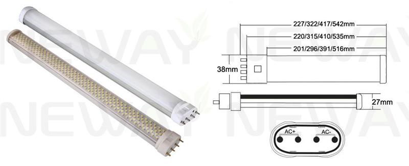 Product features: 1 Directly to energy saving , and easy to replace the primary development premise. Newaylighting Integrated design concept using high heat coefficient speed guide aluminum and PC. With the unique professional circuit design, made directly to the 2G11 or GY10 single, tube type LED Horizontal Plug Lamp can be a direct replacement for the traditional 2G11 or GY10 lampholder twin-tube fluorescent tubes 2. Use super bright LED for energy-saving light source, power saving, low attenuation, high light efficiency, heat a small, uniform brightness, long life. Drive power supply with a built-in, stable performance, high conversion efficiency and high power factor constant current power supply, physical isolation, alternative to replace the simple installation and use safer. No frequency flicker lit, over- voltage over-current, short circuit and lightning protection 2G11 GY10 Horizontal Plug -in LED lamp without UV ultraviolet infrared, no radiated electromagnetic interference, green, no harmful elements mercury and lead.