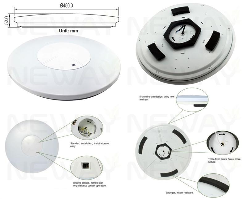 48W Cordless LED Ceiling Lights Remote Control,dimmable led surface mount ceiling light fixtures