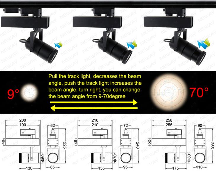 30W IP44 Adjustable Beam Angle Gallery LED Track Lighting Art Studio