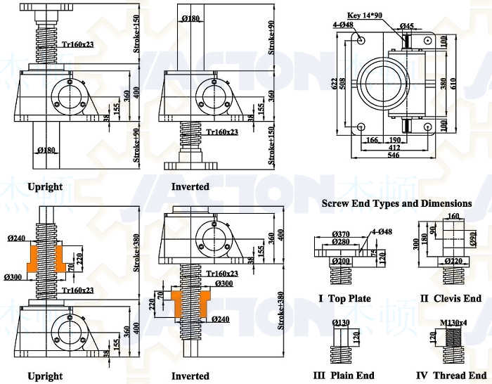 swl100 swl100m screw worm jack,gear screw jack 100 ton capacity