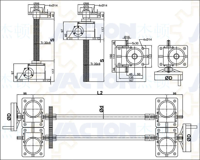 crank table mechanism with manual worm gear screw jack crank table