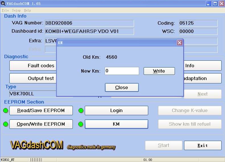 VAG DASH COM Software Display