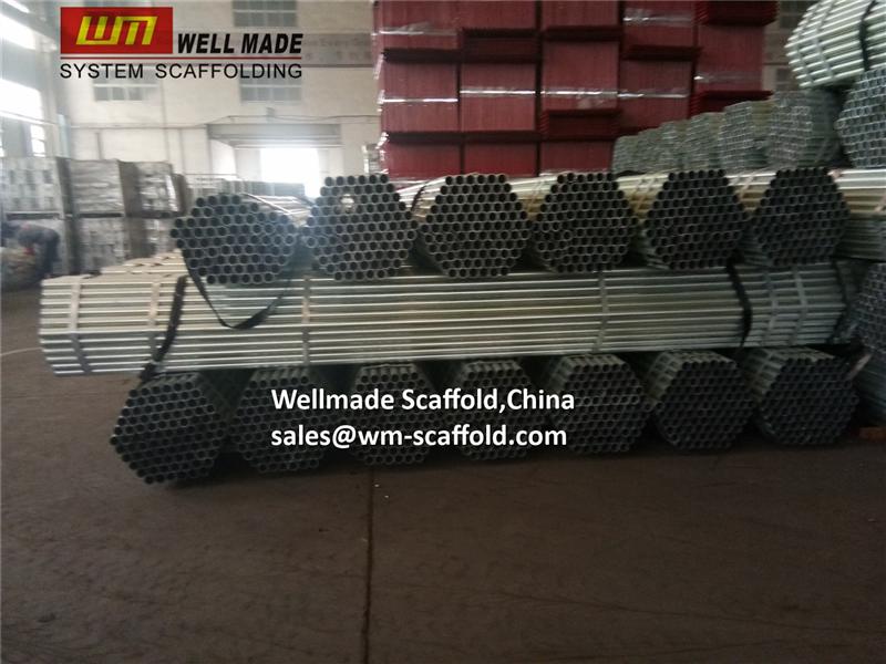 galvanized pipes 48.3mm diameter for scaffolding system fixed by scaffolding clamps