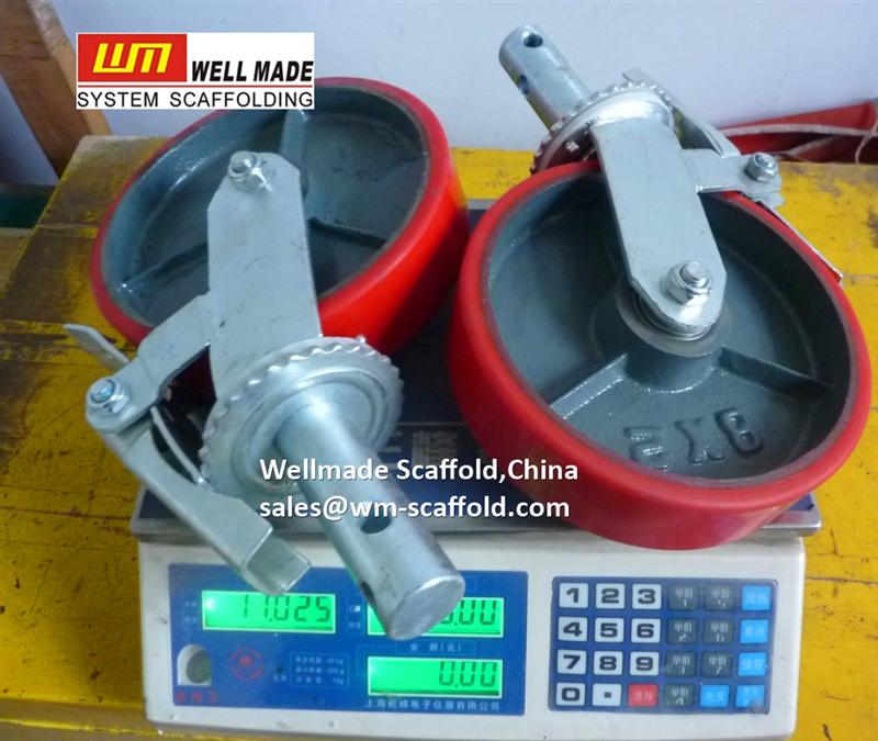 heavy duty swivel castors scaffolding wheels for mobile scaffold tower cast iron core and polyurethane from wellmade scaffold chian at wm-scaffold.com