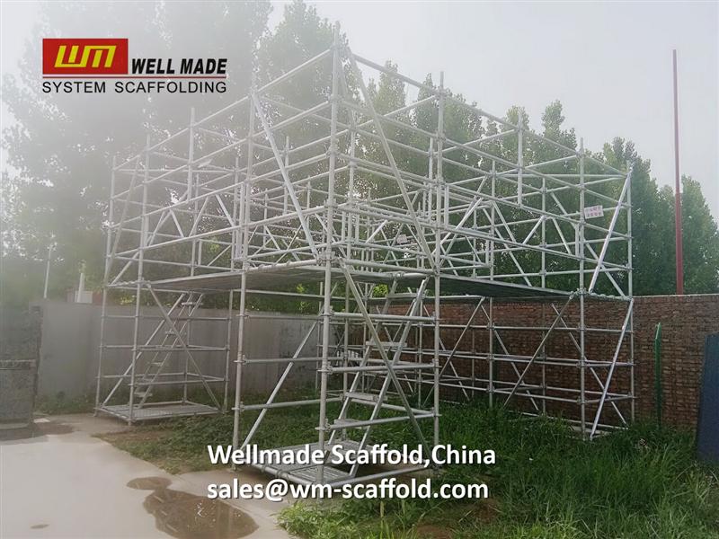 Facade Layher Scaffolding access tower for construction building scaffold in front door of wellmade scaffold at wm-scaffold.com China 