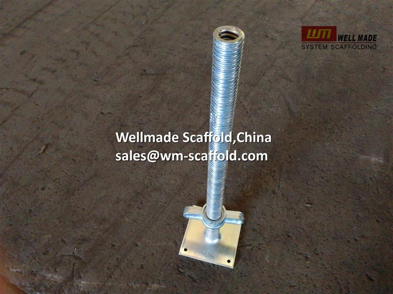 construction building scaffolding components adjustable screw jack base with jack nut for scaffold pole leveling from wellmade scaffold,China at wm-scaffold.com