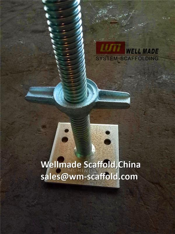 scaffold screw jack base for OD48mm scaffold poles compatible with OD57 and OD60mm Socket Sleeve for PCH type kwiktage scaffolding modular system speed shore construction  wellmade scaffold China lead OEM scaffolding manfuactuter ISO CE, 50000m2 auto to 49 countries  